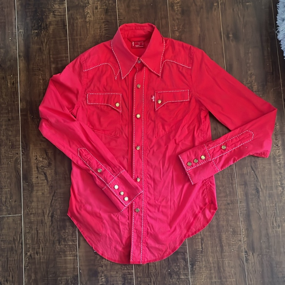 Levis Type1 Jeans red cotton western shirt. Size small